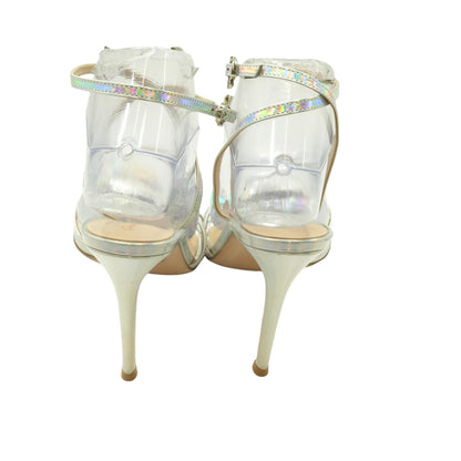 70mm Jewel Iridescent Leather Sandals in Silver