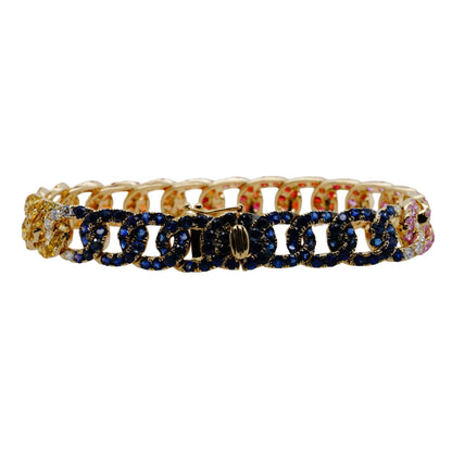 14K Gold Multi Color Sapphire Cuban Link Bracelet