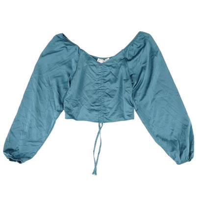 Blue Solid Long Sleeve Blouse