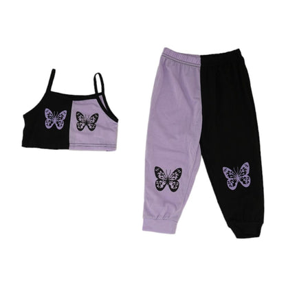 Purple Color Block Pant Set