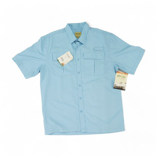 Blue Solid Short Sleeve Button Down