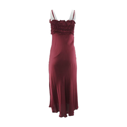 Maroon Solid Midi Dress