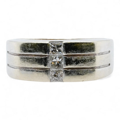 14K White Gold Squared Gents Three Diamond Band