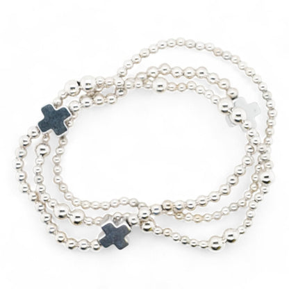 Silver Tone Ball Bead With Crosses Stack Bracelets