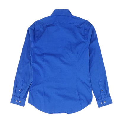 Blue Solid Long Sleeve Button Down