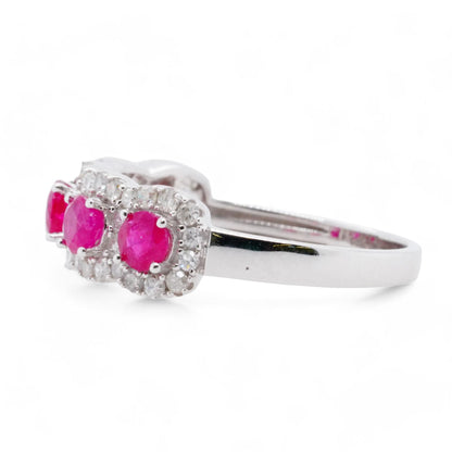 14K White Gold Round Ruby With Diamond Accents Band