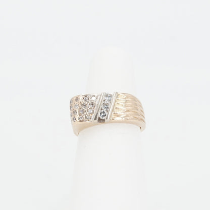 10K Gold Art Deco Flat Top Round Diamond Pave Ring Size 6