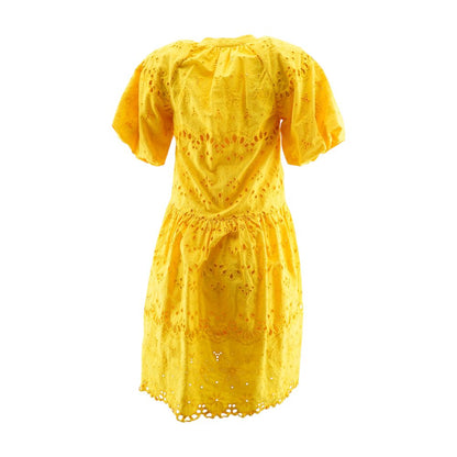 Yellow Eyelet Midi Dress