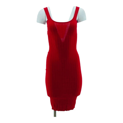 Red Solid Midi Dress