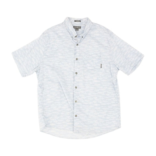 Blue Graphic Short Sleeve Button Down