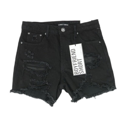 Black Solid Denim Shorts