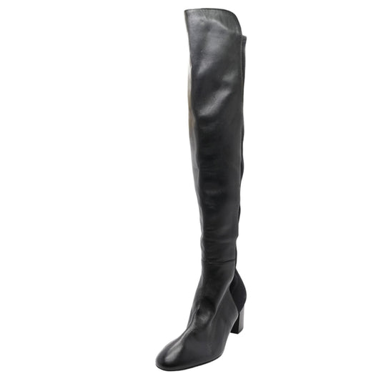 Black Stretch Leather Over The Knee Boots