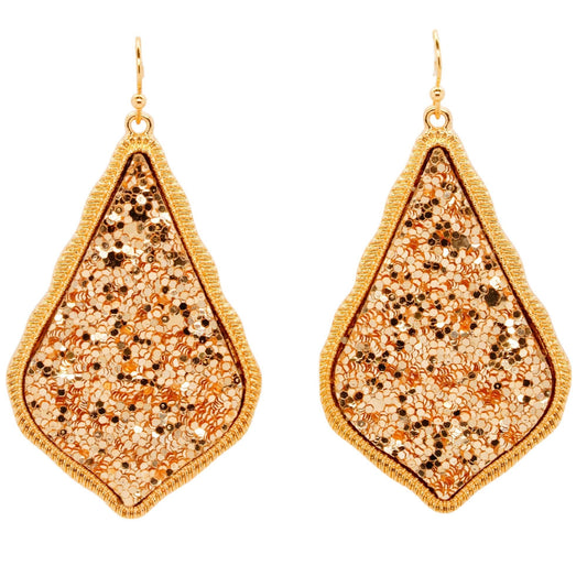 Gold Tone Frame Copper Drusy Drop Earrings