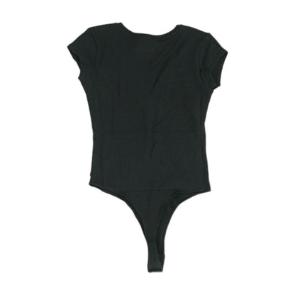 Black Solid Bodysuit Knit Top