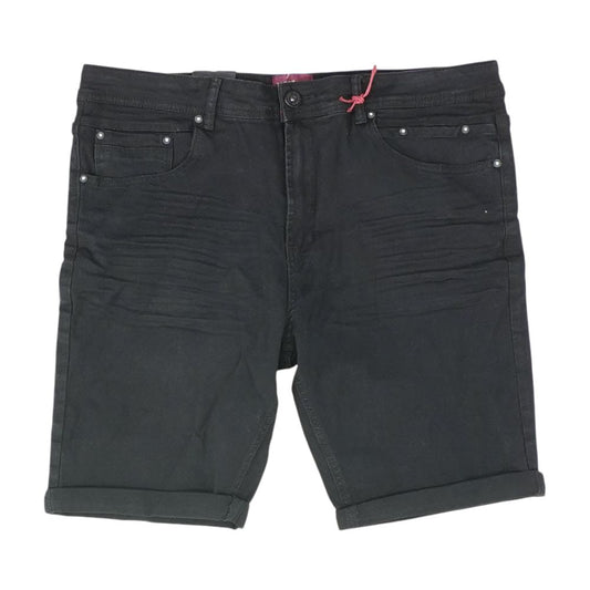 Black Solid Denim Shorts