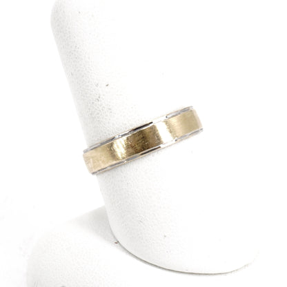 14K Two Tone Brushed Gold Band With Faceted Edge