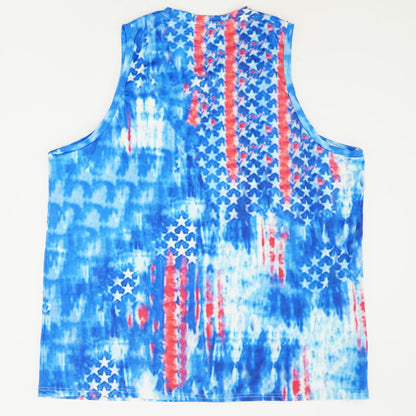 Blue Graphic Sleeveless Blouse