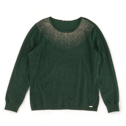 Green Solid Crewneck Sweater