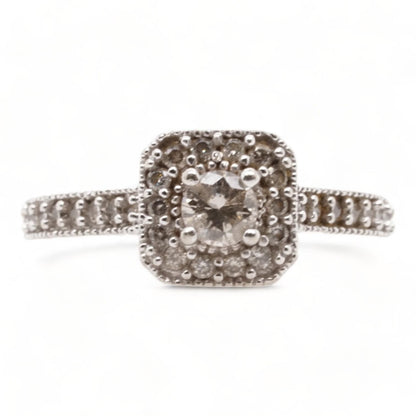 10K White Gold Round Diamond With Diamond Halo And Accents Engagement Ring