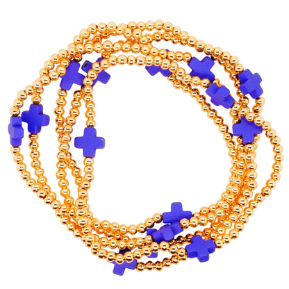 Blue Cross Gold Tone Stack Bead Bracelet