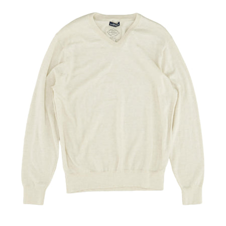 Beige Solid V-neck Sweater | Unclaimed Baggage