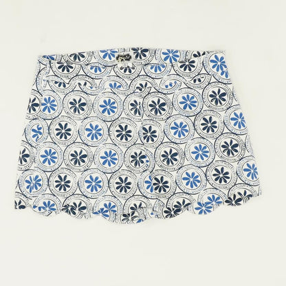 White/Blue Floral Scallop Chino Shorts