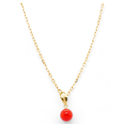 18K Gold Small Red Stone Pendant Cable Chain Necklace