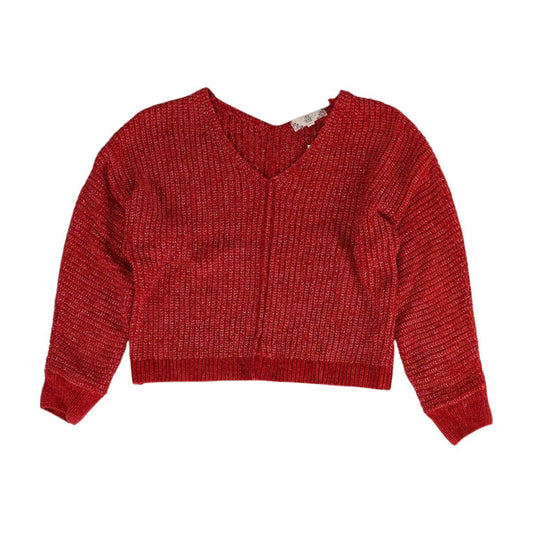 Red Solid V-Neck Sweater