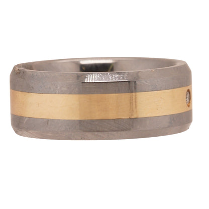 Tungsten Carbide Band with 14K Gold Inlay and Single Diamond Accent