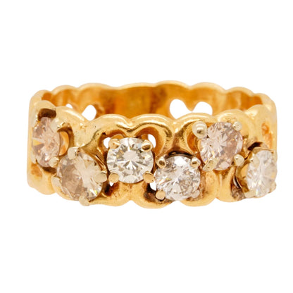 14K Gold Heart With Six Round Diamonds Band