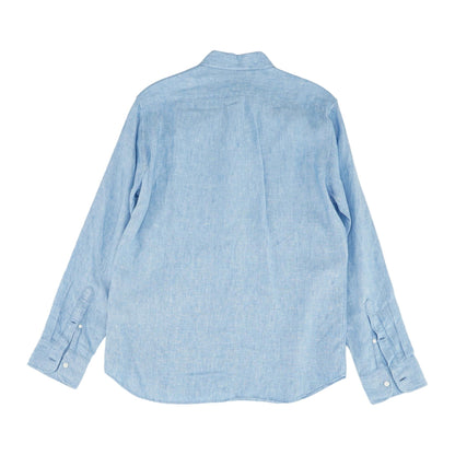 Blue Solid Long Sleeve Button Down