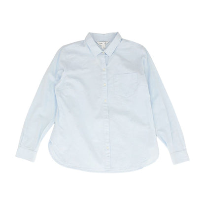 Blue Solid Long Sleeve Button Down