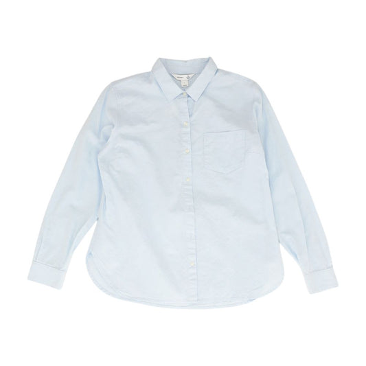 Blue Solid Long Sleeve Button Down