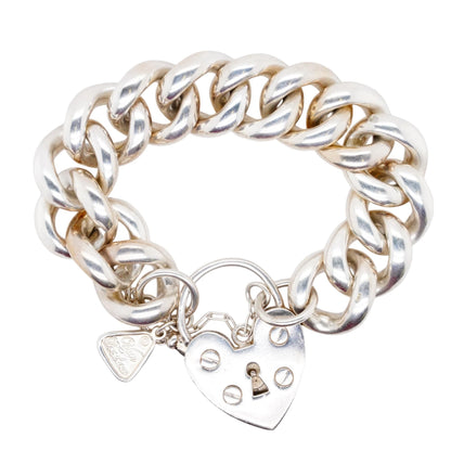 Sterling Silver Big Mama Heart Padlock Link Bracelet