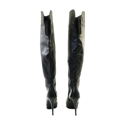 Waydown Black Leather Over The Knee Boot