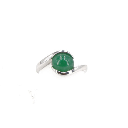 18K White Gold Bypass Band With Green Stone