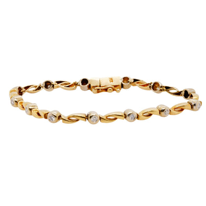 14K Gold Bypass Link Bezel Set Round Diamond Tennis Bracelet