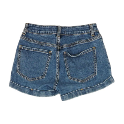 Blue Solid Denim Shorts