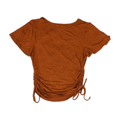 Rust Solid V Neck Knit Top