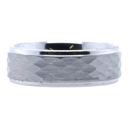 Silver Tone Patterned Tungsten Carbide Band