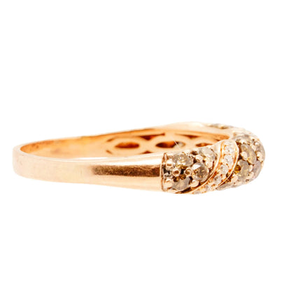 14K Rose Gold Champagne And White Diamond Twist Design Band