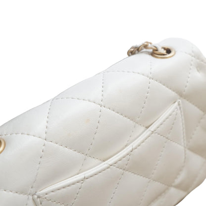 White Mini Flap Bag with Heart Charms in Leather