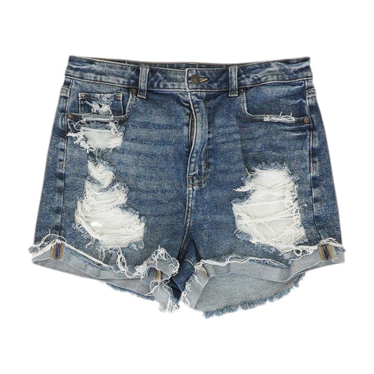 Blue Solid Denim Shorts