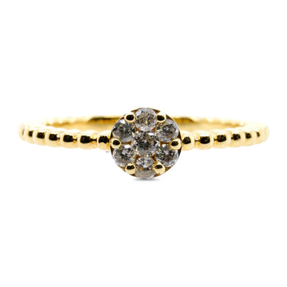 10K Gold Round Diamond Cluster With Beaded Shank Cocktail Ring