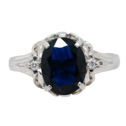 Platinum Oval Blue Sapphire With Diamond Accents Cocktail Ring