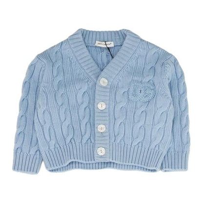 Blue Cable-Knit DG Logo Wool-Blend Cardigan