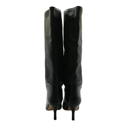 Whitney Heel Tall Leather Pull On Black Knee High Boots