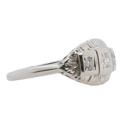 14K White Gold Vintage Style Diamond Cocktail Ring