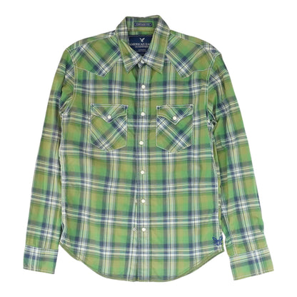 Green Plaid Long Sleeve Button Down