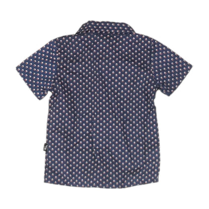 Navy Graphic Short Sleeve Button Down